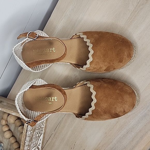 Paseart Suede Espadrille Wedges Cognac Brown 7 - Picture 2 of 9